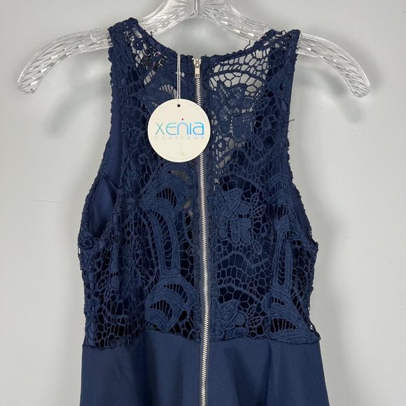 Xenia Boutique Womens Blue Lace Mini Dress Sleeveless V Neck Skater size 6 - Picture 9 of 14